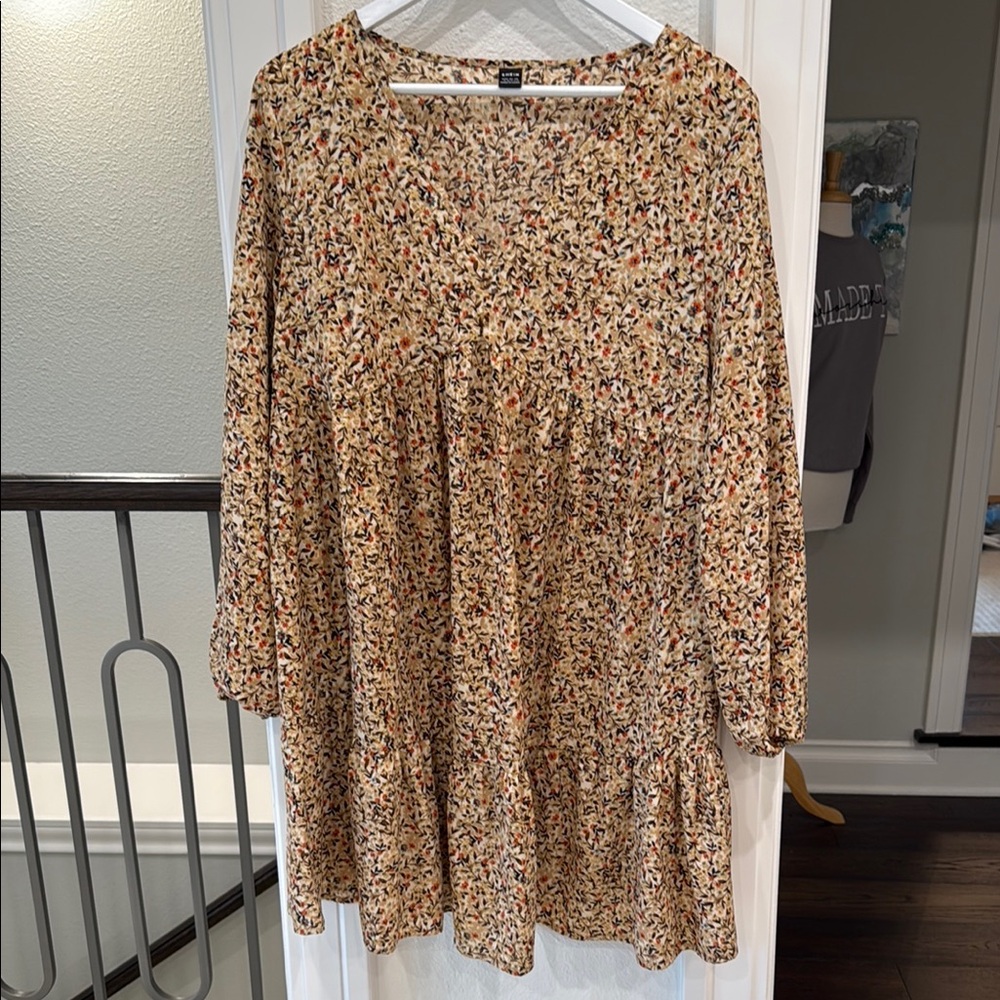 SHEIN Floral V-Neck Dress with Multicolor Pattern